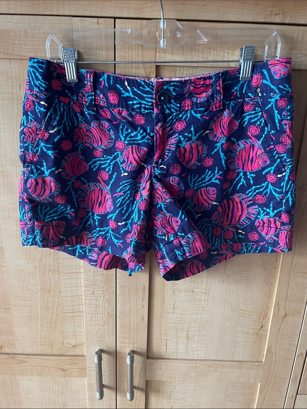 Lilly Pulitzer Navy Callahan Shorts with Pink & Aqua Fish Print